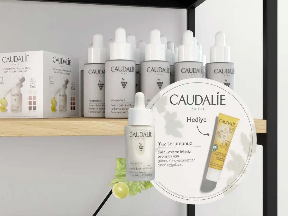 Caudalie raf kartı ve stand tasarımı 3D görselleştirme