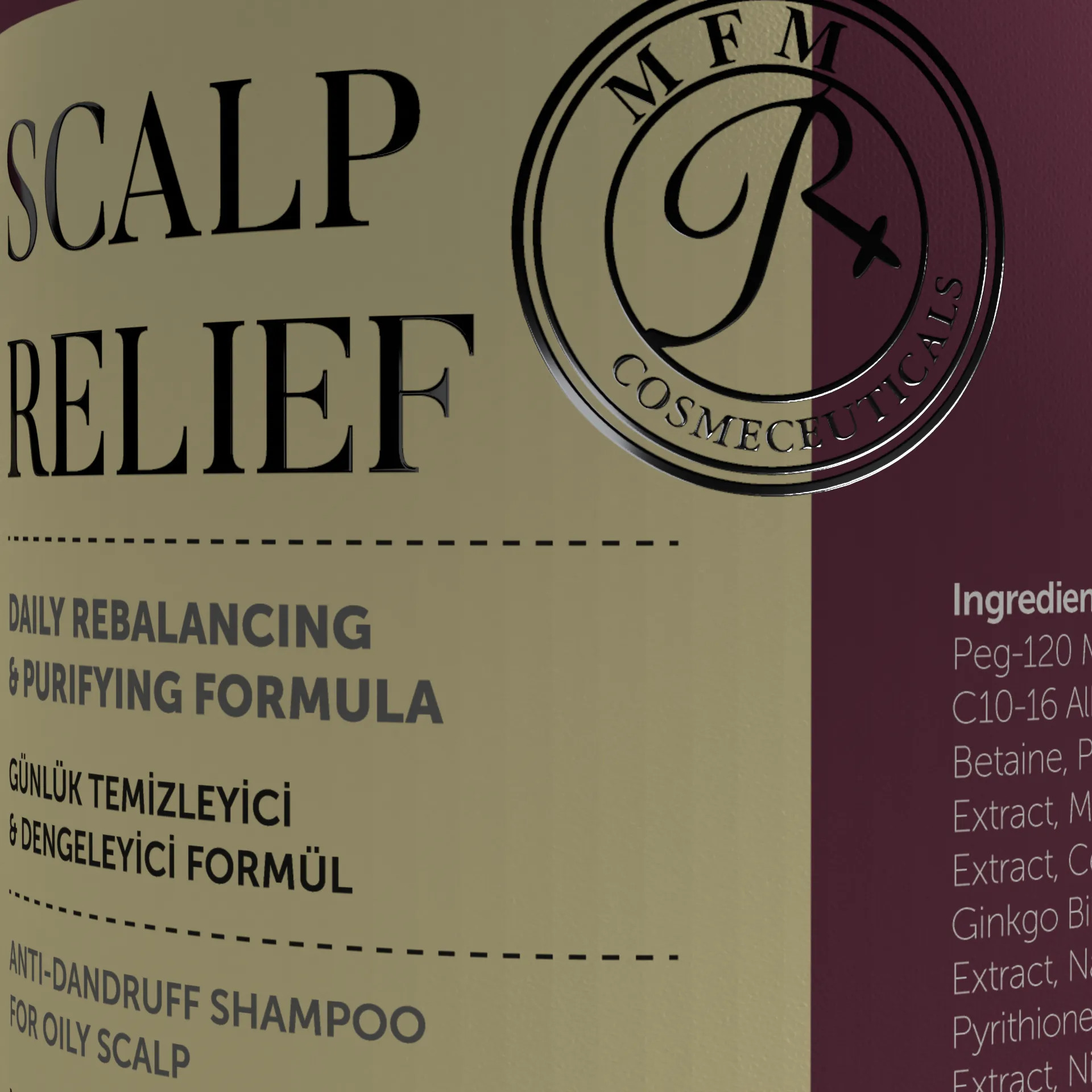 Rebul Cosmetics Scalp Relief şampuan etiket detayı