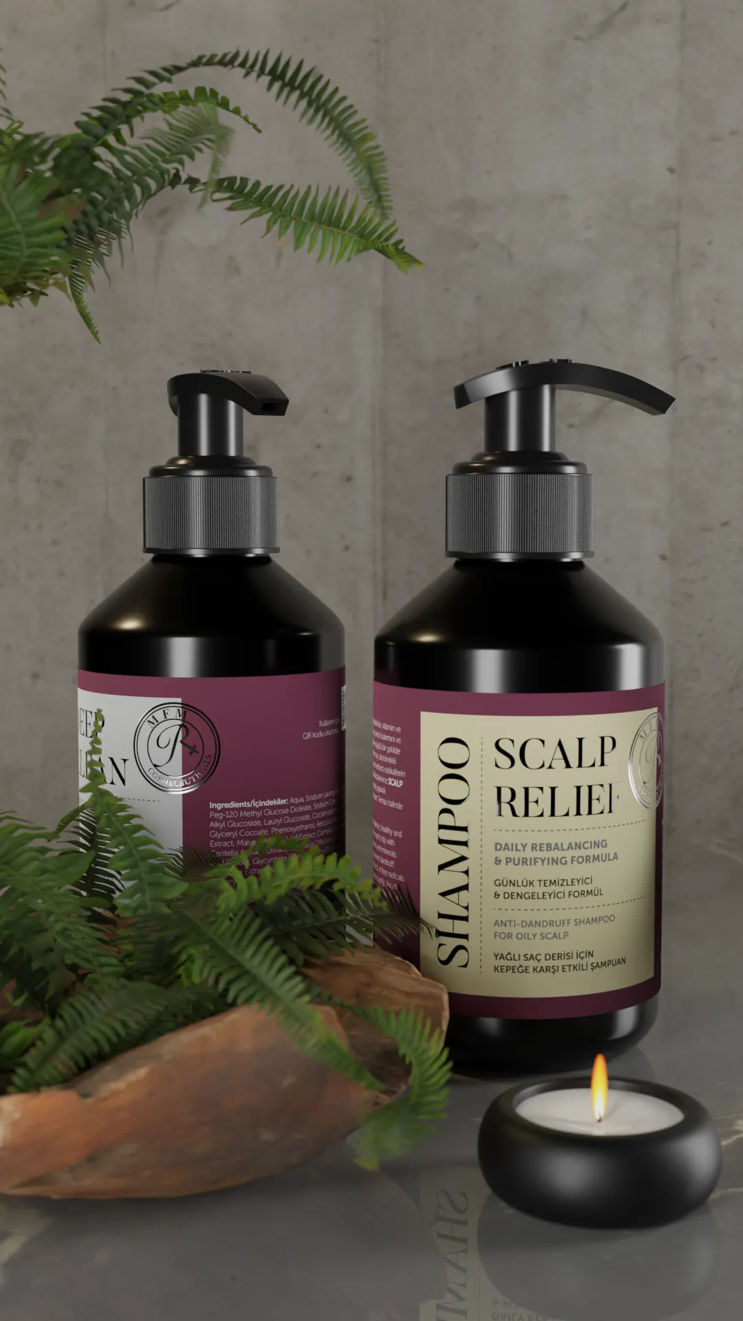 Rebul Cosmetics şampuan serisi — yakın çekim