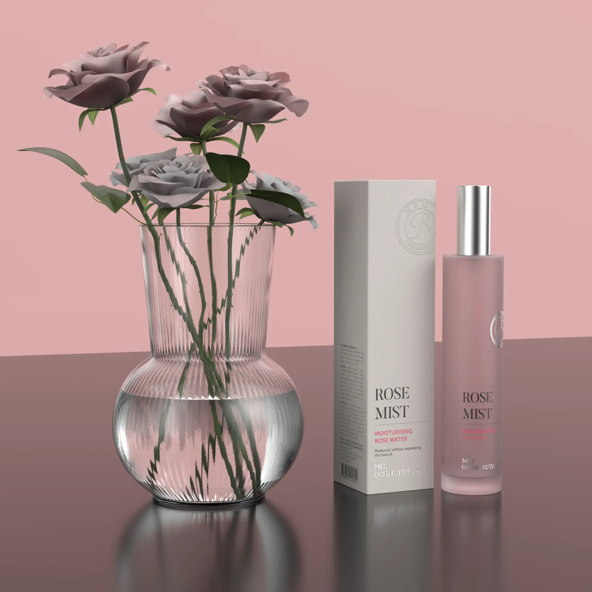 Rebul Cosmetics Rose Mist gül suyu 3D görselleştirme